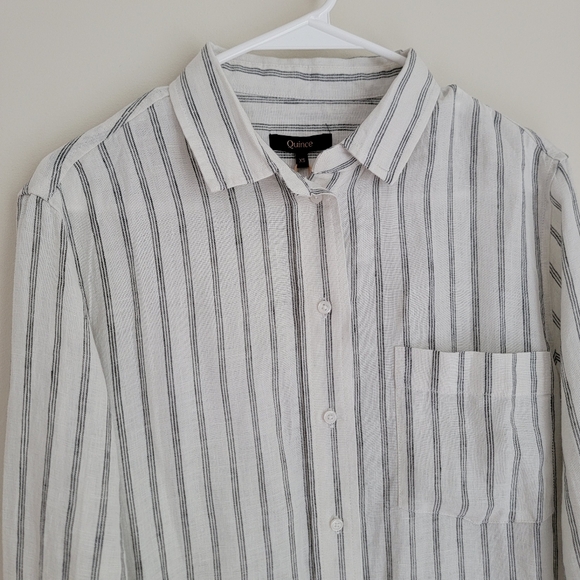 NWT Quince 100% European Linen Shirt Dress, Oatmeal +  Black Stripe, XS - Picture 2 of 11